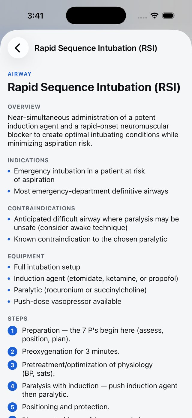 Rapid sequence intubation: overview, indications, contraindications, equipment and steps