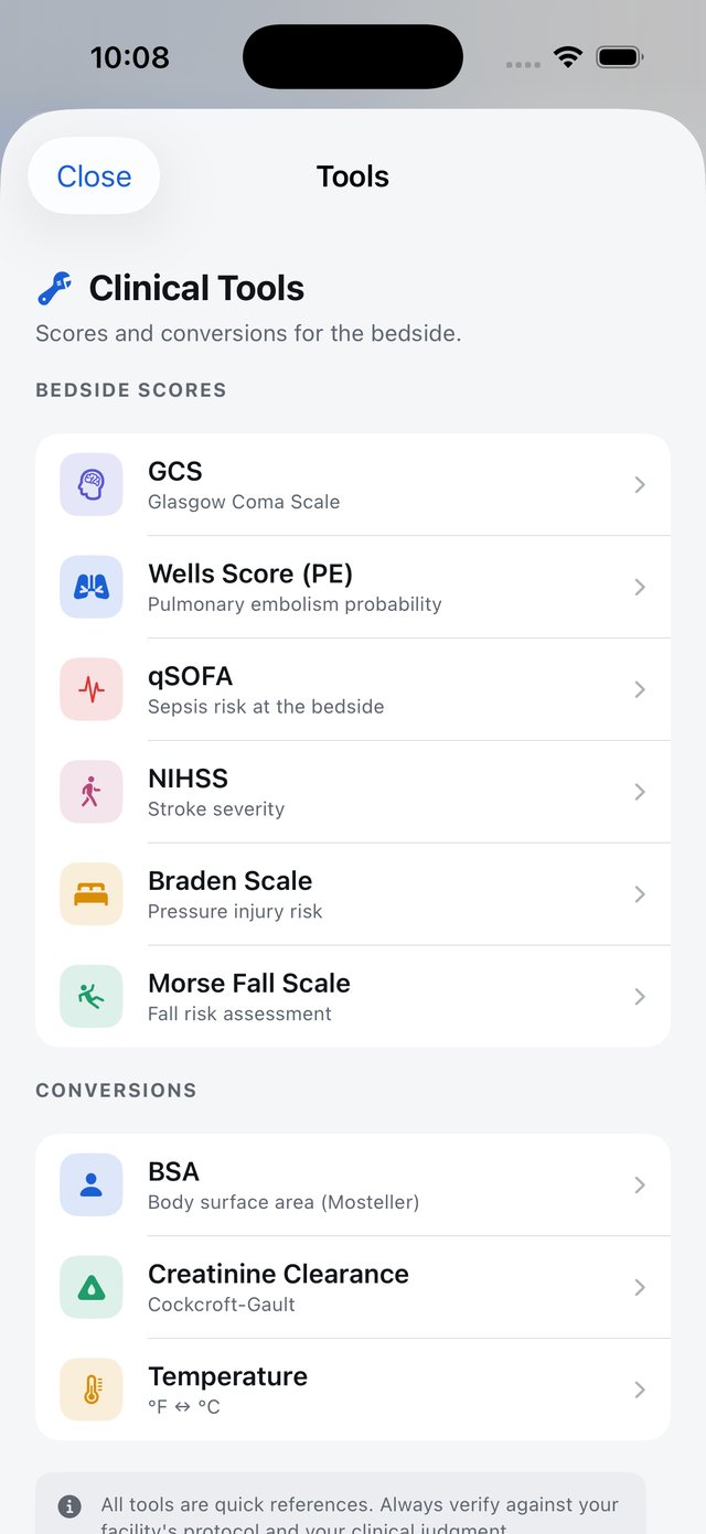 Clinical Tools: bedside scores and conversions